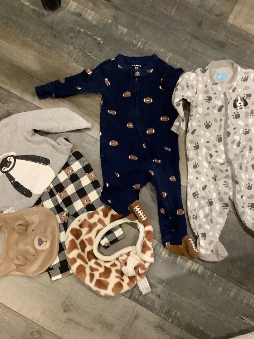 Baby boy 6-9 months sleepers and bibs